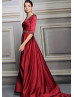 Beaded Burgundy Satin V Back Fabulous Evening Dress